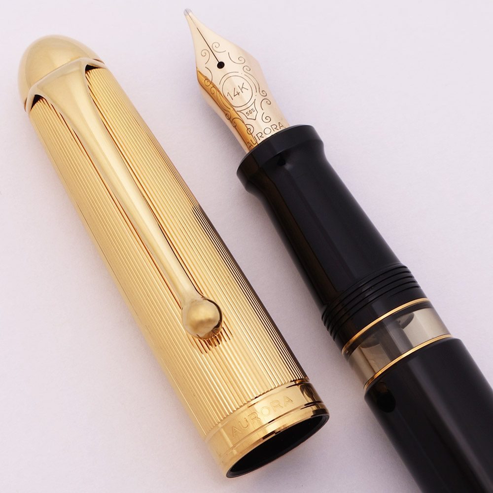 Aurora 88 Fountain Pen (Large) - Black w Gold Cap, Piston Filler